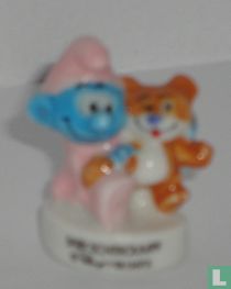 Babysmurf met teddybeer