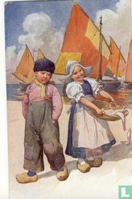 Hollandse jongen en meisje met vismand