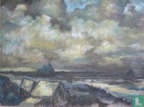 Boerenhoeve met dreigende wolken