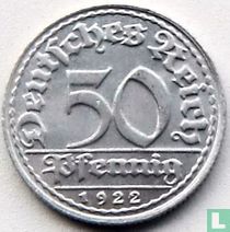 Empire allemand 50 pfennig 1922 (D)