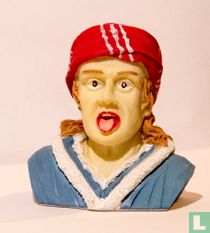 Gaper with rpde white striped turban