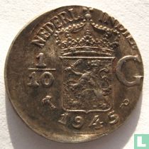 Indes néerlandaises 1/10 gulden 1945 P (fauté)