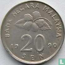 Maleisië 20 sen 1990 (misslag)