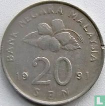Maleisië 20 sen 1991 (misslag)