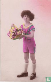 Meisje met mandje bloemen