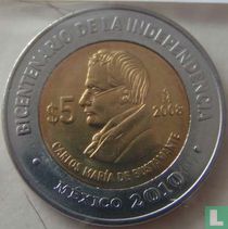 Mexique 5 pesos 2008 "Bicentenary of Independence - Carlos María de Bustamante"