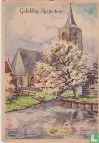Gelukkig Nieuwjaar - Kerk in dorp