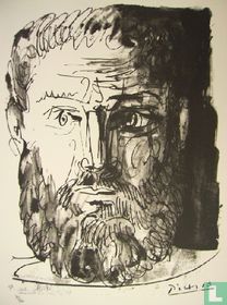 Homme barbu, de face, trait et lavis