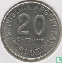 Argentina 20 centavos 1950 "100th anniversary Death of José de San Martín"