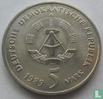 DDR 5 Mark 1989 "500th anniversary  Birth of Thomas Müntzer - St. Catherine's church of Zwickau"