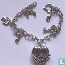 Bettelarmband mit Uhranhänger schwarz Herzform