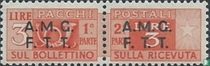 Italian parcel post stamp with overprint AMGFTT