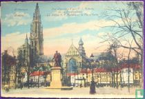 Antwerpen. Groenplaats . Rubens Standbeeld en  Onze-Lieve-Vrouwekathedraal . Anvers  