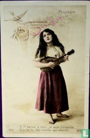 Vrouw met Gitaar.Mignon . s'il pense à moi , je suis contente dis-le lui , bel oiseau qui chante