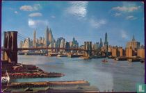 Lower Manhattan skyline showing Brooklyn Bridge. New York City