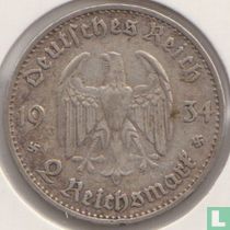 Deutsches Reich 2 Reichsmark 1934 (G) "First anniversary of Nazi Rule"