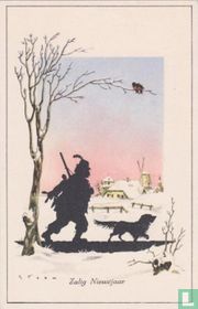 Silhouette van jager en hond (ZN)