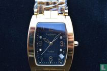 Wrist watch gent’s Tuxedo, gold plated, 4 x diamond, black dial, gold plated strap.