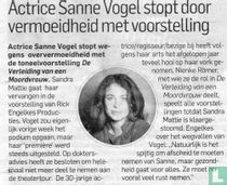 Actrice Sanne Vogel stopt door vermoeidheid met voorstelling