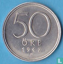 Suède 50 öre 1947 (argent)