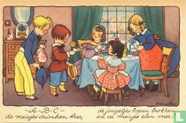 -A-B-C- de meisjes drinken thee, de jongetjes kopen brokken, en de meisjes eten mee!