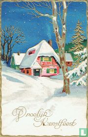 Vroolijk Kerstfeest - Sneeuw huizen rokende schoorsteen