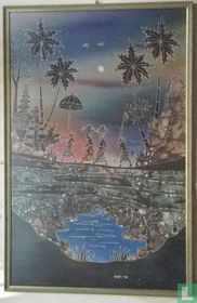 Indonesische (balinesische) Batik-Landschaft