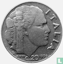 Italy 20 centesimi 1939 (magnetic - reeded edge - XVIII)