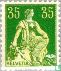 Zittende Helvetia met zwaard