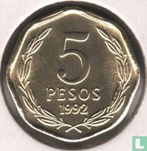 Chile 5 pesos 1992 (type 2)