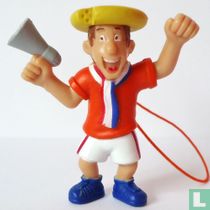 Man met kaas op hoofd