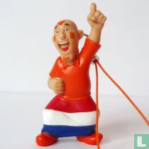 Man met vlag als schort