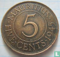 Mauritius 5 cents 1945
