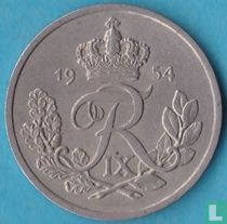 Denemarken 25 øre 1954 (54 niet gecentreerd)