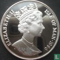 Isle of Man 1 crown 1986 (PROOF - silver) "Football World Cup in Mexico - 2 players and goalie"