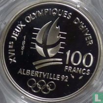 France 100 francs 1991 (PROOF) "1992 Olympics - Albertville - Ice hockey"
