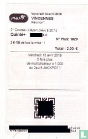 Ticket PMU - Quinté + - Justificatif