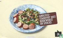 Andijvie-stampot met rookworst en spekjes