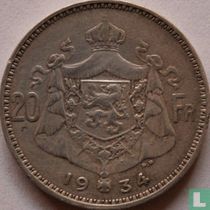 Belgique 20 francs 1934 (ALBERT - FRA - position A)