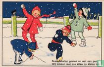Kinderkaart sneeuwballen gooien