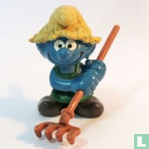 Schtroumpf jardinier avec râteau (chapeau jaune clair)