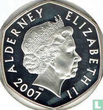 Alderney 5 pounds 2007 (PROOF) "60th Wedding anniversary of Queen Elizabeth and Prince Philip - Couple outside Westminster abbey"