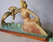 Schouwbeeld Art Deco Vrouw met vogel