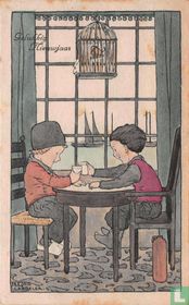 Gelukkig Nieuwjaar [kinderen drinken aan tafel]