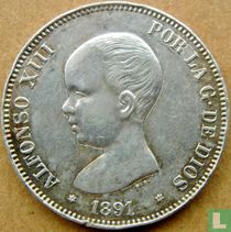 Espagne 5 pesetas 1891