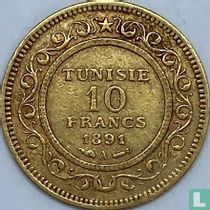 Tunisia 10 francs 1891 (AH1308)