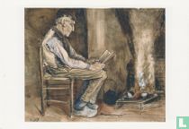 Lezende man bij de haard, 1881