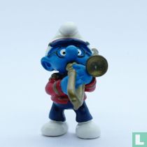 Brass band smurf with trombone