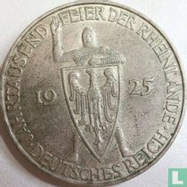Empire allemand 5 reichsmark 1925 (D) "1000 years of the Rhineland"