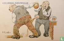 Man met ruitjesbroek en bowlingbal; tweede man angstig.
